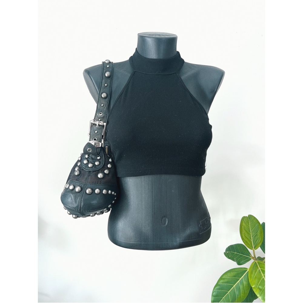 Vintage | Black Ribbed Mock Neck Crop Top - Picture 3 of 6